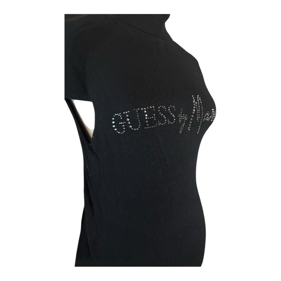 Guess by Marciano Black Bodycon Sweater Dress Rhinestone Logo Medium - Picture 3 of 6